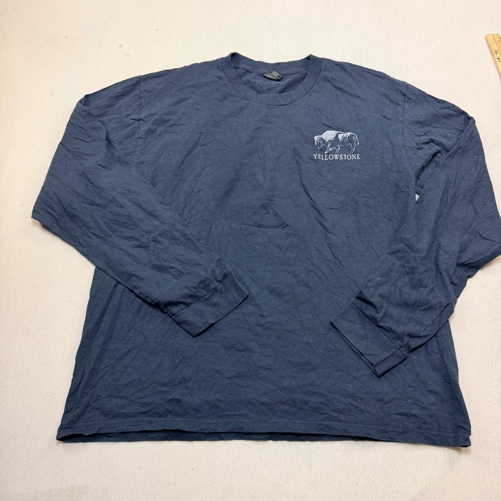 Prairie Mountain Yellowstone T-Shirt Mens XL Navy Excellent Bison Graphic LS